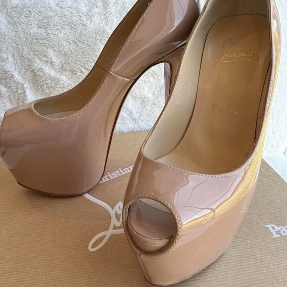 CHRISTIAN LOUBOUTIN Patent Calf Highness 160 Peep Toe Platform Pumps - Picture 4 of 5